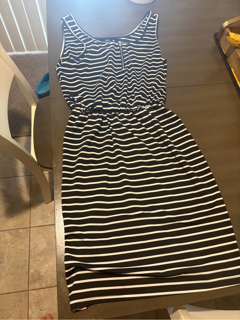 SHEIN Black and White Striped Sleeveless Midi Dress